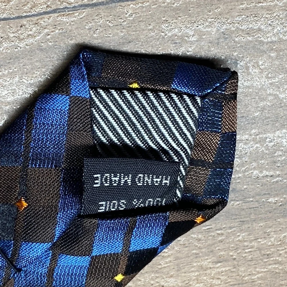 Bruno Marchesi Silk Necktie Check Extra Long Blue Jacquard Italy Excellent